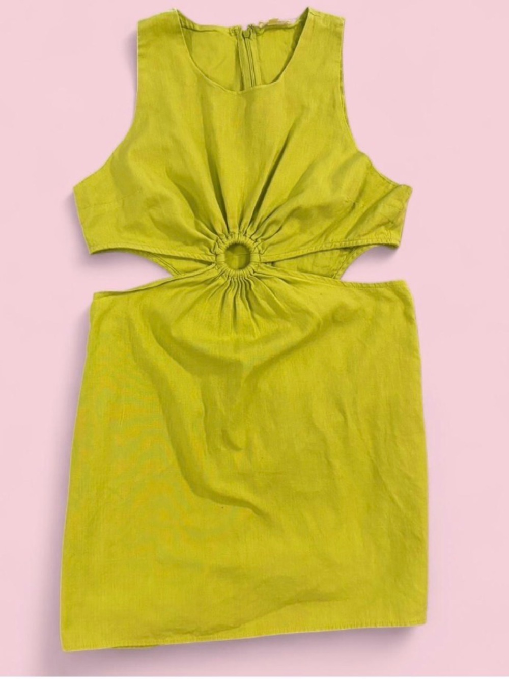 Dizzy Lizzy Cotton/Linen Lime Green Cutout Ring Mini Dress Sz XL